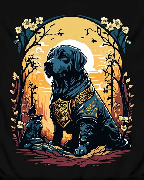 Tshirt_Design_Concept of a landscape of a Dark Souls and Dogwood, Bathed in shadows, Warm lighting, 80mm, <lora:Tshirt_Design_Concept_V1:1> amazing quality