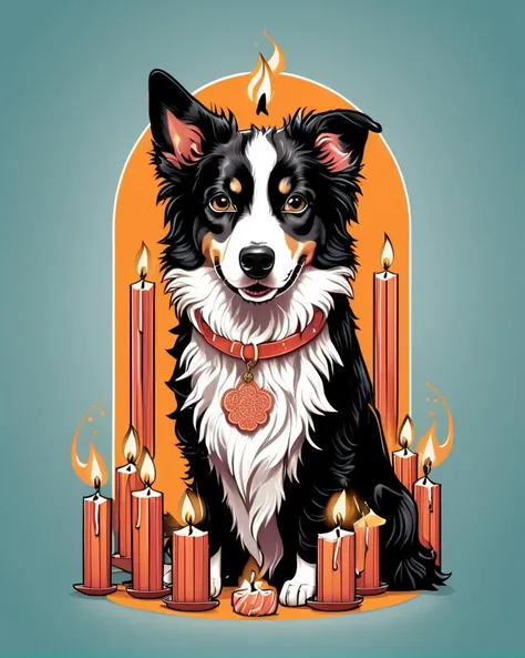Tshirt_Design_Concept of a Tiny Evil Border Collie, Bokeh, Candle light, stylized by Loretta Lux, Simon Prades, <lora:Tshirt_Design_Concept_V1:1> very intricate detailed, amazing quality