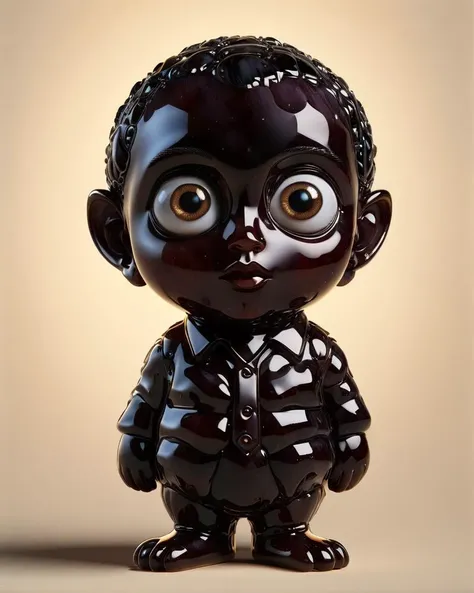 create a drawing of a doll, all black in front sitting position, with glasses, png or jpg photo format
