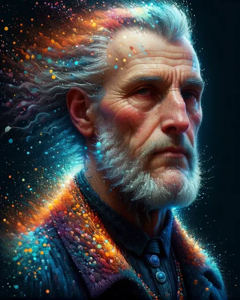 made of ral-pxlprtcl, designed by Lois van Baarle, Robert Silvers,close up of a Flemish (Father:1.3) , the Father is very Breathtaking and Unattractive, from the 2010's, gorgeous, Proud, Warmcore, Nikon d3300, macro lens, Vivid Colors, 4K, <lora:ral-pxlprtcl:1>, very detailed, amazing quality, intricate, cinematic light, highly detail, beautiful, surreal, dramatic