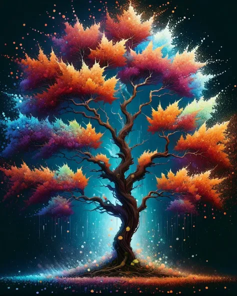 made of ral-pxlprtcl, art by alessio albi, peter sculthorpe and brandon woelfel, Korean (Maple tree:1.2) , the Maple tree is Wet, Satisfying, volumetric lighting, trending on CGSociety, hyperdetailed, <lora:ral-pxlprtcl:1>, very detailed, amazing quality, intricate, cinematic light, highly detail, beautiful, surreal, dramatic