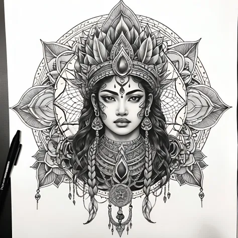 a tattoo design, indra's net, black and white drawing, detailed, 8k