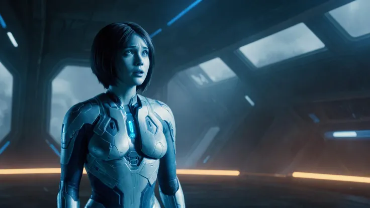 breathtaking Cinematic scene, hero view, Cortana <lora:cortana_xl_v3:1>, action pose, detailed background, masterpiece, best quality, high quality, absurdres . award-winning, professional, highly detailed