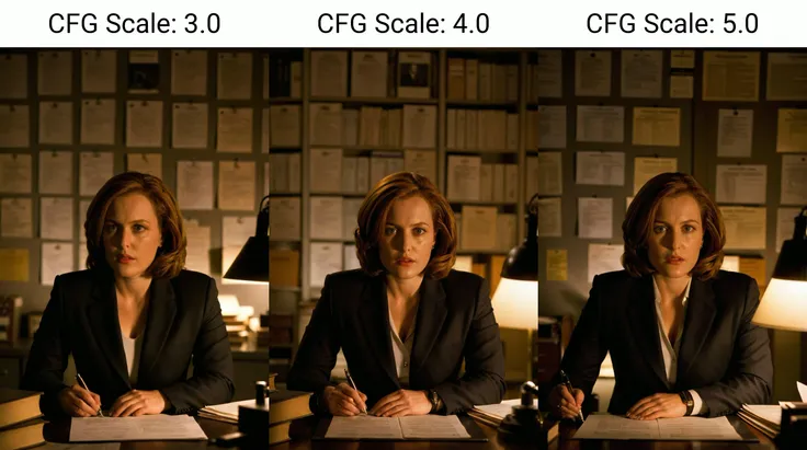 A scene depicting Dana Scully, a character known for her scientific approach and logical thinking, investigating a mysterious case in a dimly lit, cluttered office. She is examining documents and samples under a microscope, her face showing a mix of concentration and skepticism. The office is filled with files, old books, and strange artifacts, hinting at the paranormal nature of her investigations. Scully is dressed in her iconic, professional attire: a sharp, tailored suit and her FBI badge prominently displayed. The atmosphere is tense, with shadows and light playing across the room, enhancing the feeling of mystery and intrigue.<lora:dana scully 1b-000001:0.9> dana scully woman <lora:add-detail-xl:1>
