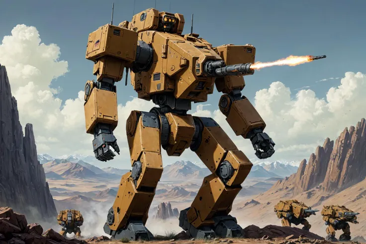 Sinister heavy Mech, Battletech:1.5, angular design, grim colors, masterpiece, aesthetic, 80's artist, oldschool, hyperrealistic