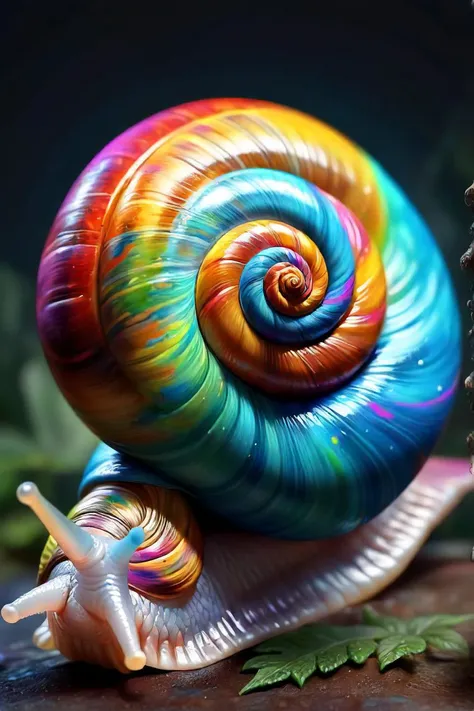 brightly colored snail with a spiral shell and a colorful swirl, a hyperrealistic painting by kerembeyit, zbrush central contest winner, psychedelic art, art of alessandro pautasso, psychedelic art style, snails