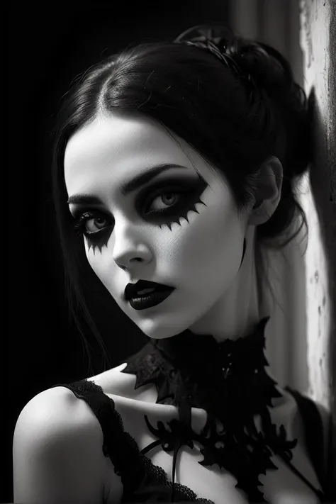 gothic beauty by katos, in the style of matte photo, anton fadeev, deep shadows, manapunk, monochrome canvases, uhd image, unapologetic grit