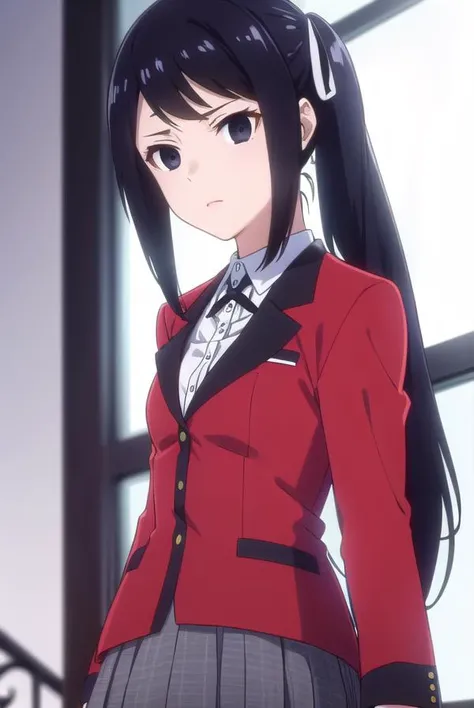 sayakaigarashi, <lora:sayaka igarashi s2-lora-nochekaiser:1>,
sayaka igarashi, long hair, black hair, hair ribbon, ponytail, (black eyes:1.5), empty eyes, side ponytail,
BREAK skirt, shirt, school uniform, jacket, white shirt, pleated skirt, collared shirt, black skirt, blazer, (red jacket:1.5),
BREAK indoors, classroom,
BREAK looking at viewer, (cowboy shot:1.5),
BREAK <lyco:GoodHands-beta2:1>, (masterpiece:1.2), best quality, high resolution, unity 8k wallpaper, (illustration:0.8), (beautiful detailed eyes:1.6), extremely detailed face, perfect lighting, extremely detailed CG, (perfect hands, perfect anatomy),