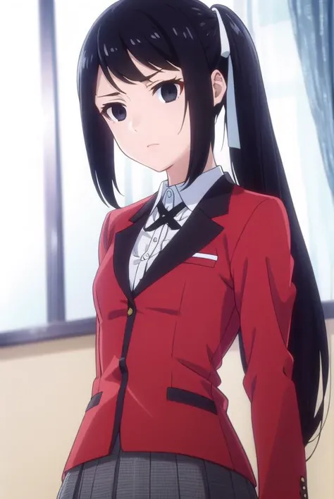 sayakaigarashi, <lora:sayaka igarashi s2-lora-nochekaiser:1>,
sayaka igarashi, long hair, black hair, hair ribbon, ponytail, (black eyes:1.5), empty eyes, side ponytail,
BREAK skirt, shirt, school uniform, jacket, white shirt, pleated skirt, collared shirt, black skirt, blazer, (red jacket:1.5),
BREAK indoors, classroom,
BREAK looking at viewer, (cowboy shot:1.5),
BREAK <lyco:GoodHands-beta2:1>, (masterpiece:1.2), best quality, high resolution, unity 8k wallpaper, (illustration:0.8), (beautiful detailed eyes:1.6), extremely detailed face, perfect lighting, extremely detailed CG, (perfect hands, perfect anatomy),