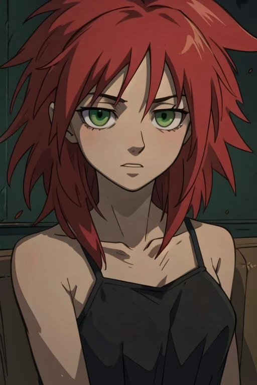 masterpiece, best quality, , 1girl, solo, looking at viewer, , depth of field, ligne claire, , <lora:havoc_darker_than_black:0.72>, havoc_darker_than_black, red hair, green eyes, , spiked hair, , plain, 32k resolution