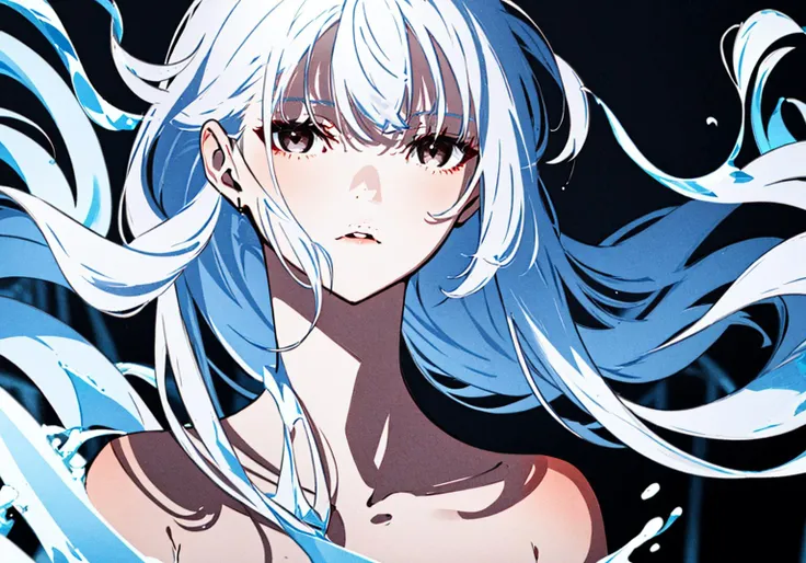 (See-through:1.3),White Seraphim,Sailor suit, White Theme,, Sailor suit, View your viewers, Insanity, Disheveled long hair, Beautiful attention to detail,Hair shines,Elevation,Blue sailor collar, Firm breasts,A light smile,Partially underwater...