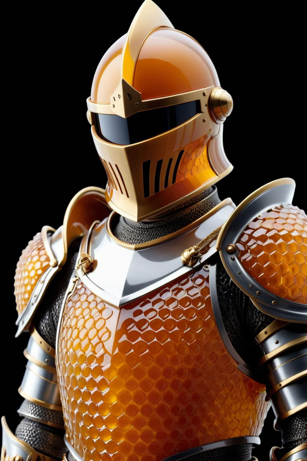 knight with chivalrous honor made of dvr-honey, intricate details, symbols, abstract, realism, sharp focus, masterpiece, sharp details, sfw, focus on face, <lora:HoneyStyleV2:0.8>