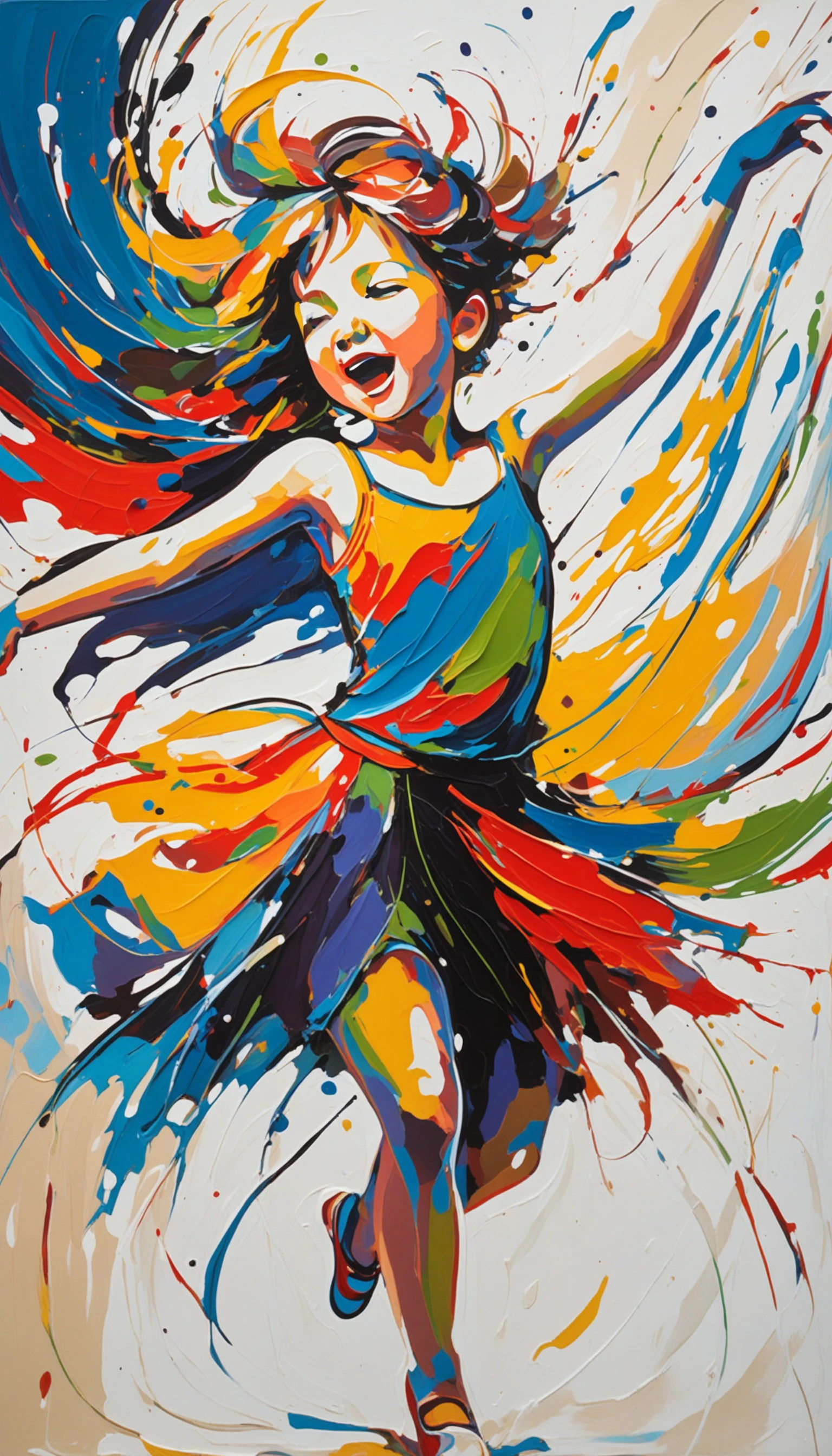 abstract expressionist painting of a dancing . energetic brushwork, bold colors, abstract forms, expressive, emotional