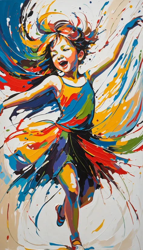 abstract expressionist painting of a dancing child. energetic brushwork, bold colors, abstract forms, expressive, emotional