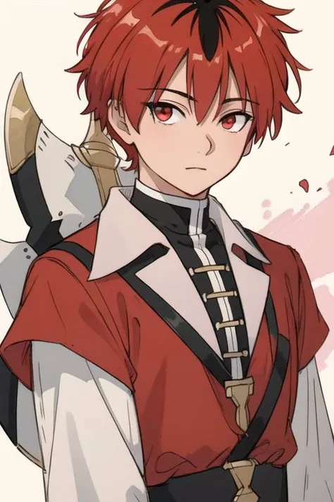 masterpiece, best quality, sketch, 1boy, solo, male focus, looking at viewer, upper body, depth of field, (watercolor illustration, soft pastel colors:1.1), , <lora:stark_sousou_no_frieren:0.76>, stark_sousou_no_frieren, red hair, red eyes, multicolored hair, black hair, , egyptian costume, , 4k resolution