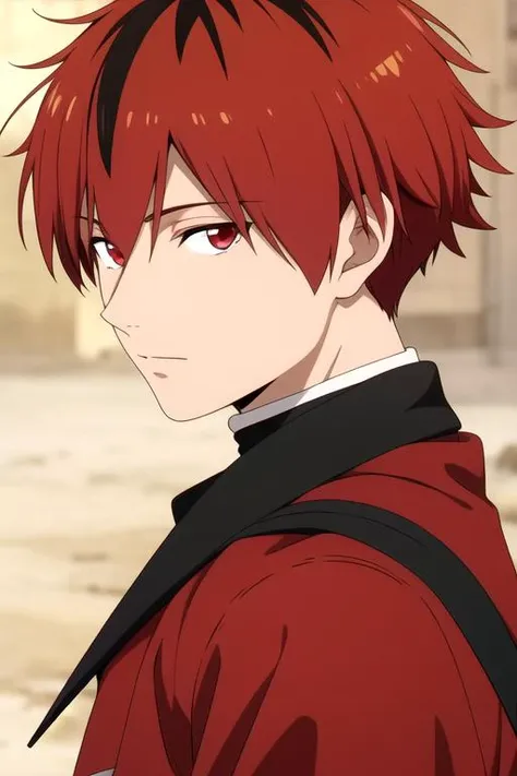 masterpiece, best quality, photorealistic, 1boy, solo, male focus, looking at viewer, upper body, depth of field, , realistic, <lora:stark_sousou_no_frieren:0.68>, stark_sousou_no_frieren, red hair, red eyes, , , two-tone hair