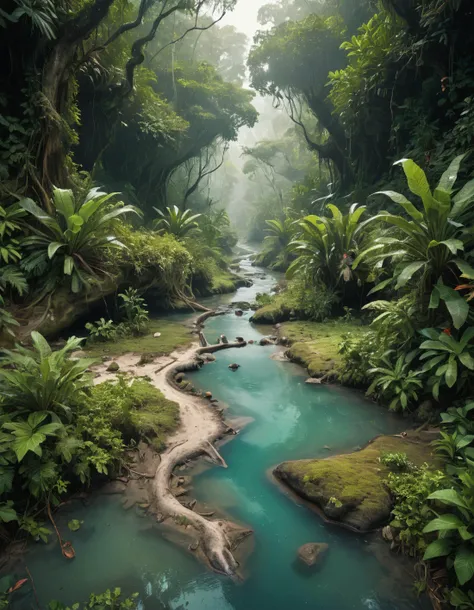surreal creek in jungle