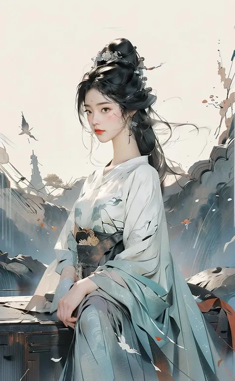 (1girl:1.4), Solo,,(((Breasts:1))),((Bianhua:1)),(Glowing atmosphere, charming light, glowing light, ethereal atmosphere, charming light, breathtaking Evocative tones, captivating colors, dramatic lighting, captivating aura), (woman sitting at a desk writing on paper, palace, (breast bare: 0.85), melancholy soft light, long wet hair, still from live action movie, streaming on twitch, realistic face, long red, connected, very very elegant, sadan blur, white face paint), ink painting, ((moon: 1)), (masterpiece, top quality , Best Quality, Official Art, Beautiful and Aesthetic: 1.2), Extremely Detailed, (Chinese Style: 1.2), (Concretism: 1.2), Dramatic Dance Scene, (Ultra Minimalism: 1.5), Colorful, Highest Detail ,<lora:C_gongbi:0.9> <lora:Guofeng minimalism_20230707020248:0.5>
