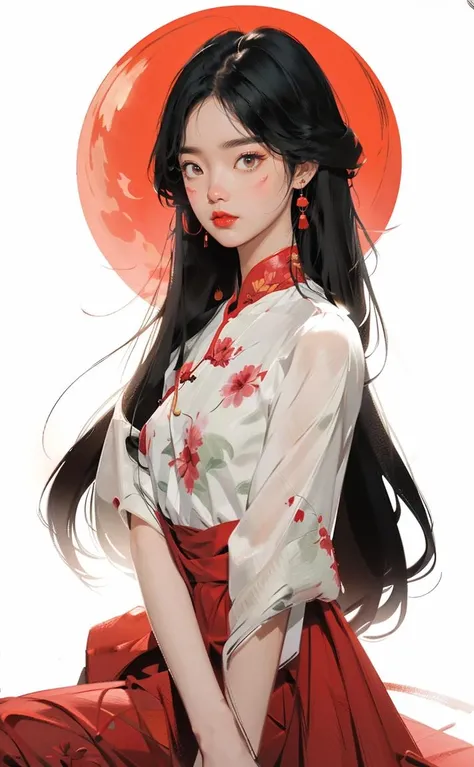 (1girl:1.4), solo,((nude:1)),(((small breasts:1))), ((Hibiscus:1)), (Glowing ambiance, enchanting radiance, luminous lighting, ethereal atmosphere, mesmerizing glow, evocative hues, captivating coloration, dramatic lighting, enchanting aura), (a woman sitting at a desk writing on a piece of paper, palace, (boobs naked:0.85),melanchonic soft light, wet dripping long hair, still from a live action movie, streaming on twitch, photorealistic faces, with a long red, connectedness, very very elegant, sadan vague, white facepaint), ink painting, ((moon:1)), (masterpiece, top quality, best quality, official art, beautiful and aesthetic:1.2), extreme detailed, (chinese style:1.2),(concretism:1.2),theater dance scene,(hypermaximalistic:1.5),colorful,highest detailed, <lora:Guofeng minimalism_20230707020248:0.9>
