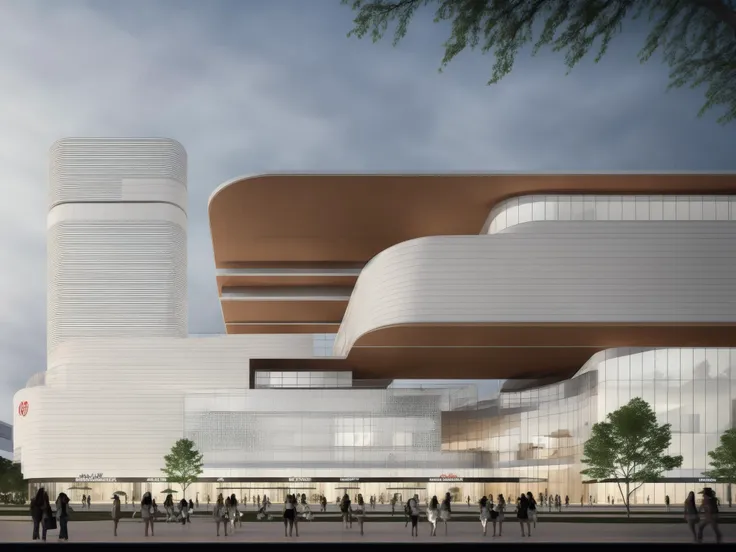 front view,mall,building,road,modern,curve,