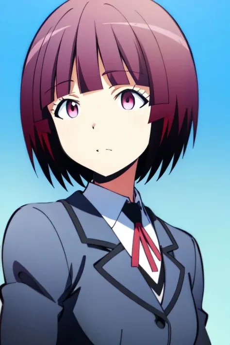 Masterpiece, highres, best quality, 1gril, bangs, <lora:YuzukiFuwaR4:0.8>,YuzukiFuwaR4, school uniform, blue background, upper body, simple background