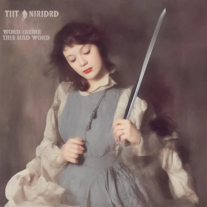 girl in hand sword look forward, albumcover style <lora:bondageSuspension_v11:1>