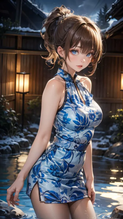 best quality,HDR,UHD,8K,Vivid Colors,solo,front view,photo_(medium),(looking at viewer:1.2),(1girl:1.3),ponytail,
<lora:add_detail:0.8>,cowboy shot,outdoors,onsen,standing,hands on breasts,<lora:rc9:0.75>,rc,dress,