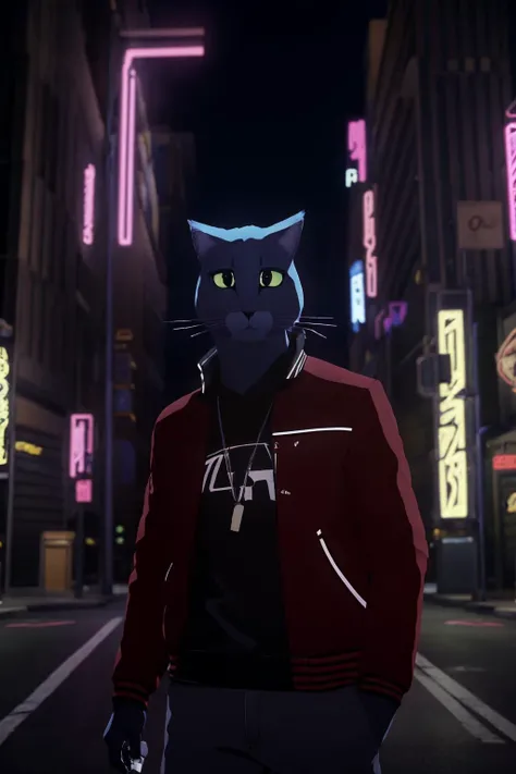 cat in a jacke, smoking, no humans, red jacket, neon, matsuno osomatsu, (masterpiece:1.1), (best quality:1.1), ultra high res, beautiful, (intricate details), unity 8k wallpaper, ultra detailed, beautiful, aesthetic, perfect lighting, <lora:Lone_Digger:1>