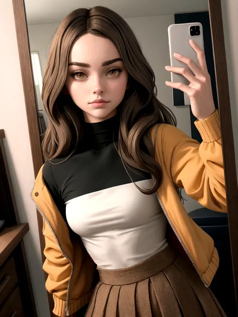 (ErinNobodySD15:0.8), (AS-Adult:1.1),
woman, light brown eyes, dark brown hair, flat chest, small breasts, muscular, biceps, Caucasian, cute, urban outfit, skirt, shirt, jacket,
modern, looking at viewer, facing the viewer, holding phone, selfie in mirror,
(masterpiece:1.2) (best quality:1.2) (detailed) (8k) (HDR) (cinematic lighting) (sharp focus) (detailed eyes),
<lora:hair_length_slider_v1:0.5>
<lora:fitgirl_v10:0.3> fit,