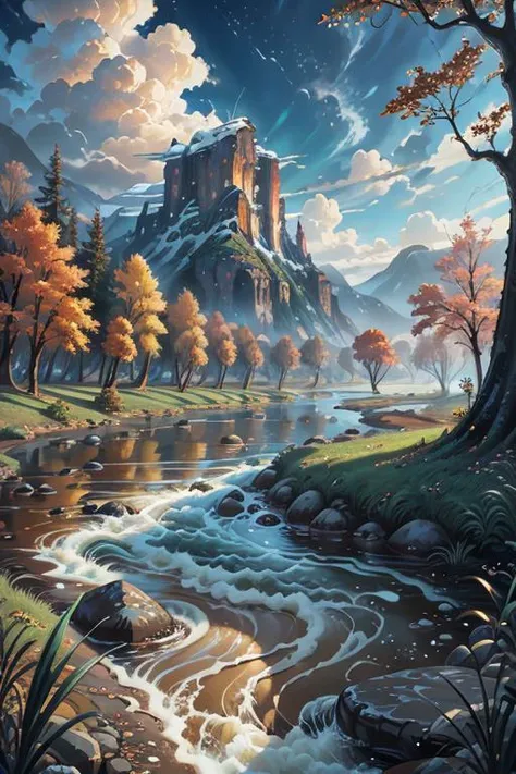 landscape, professional majestic oil painting, close up, ((best quality)), paint (strokes)+, <lora:bluestyle-000005:0.5>, river, by cyril rolando, extremely detailed 8K wallpaper, art by mooncryptowow and popular science <lora:wowifierV3:0.8>