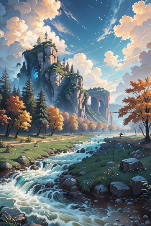 landscape, professional majestic oil painting, close up, ((best quality)), paint (strokes)+, <lora:bluestyle-000005:0.5>, river, by cyril rolando, extremely detailed 8K wallpaper, art by mooncryptowow and popular science <lora:wowifierV3:0.8>