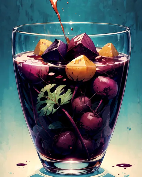 A refreshing beverage made from __bank/fruits__ and __bank/cold_drinks__, garnished with __bank/herbs_spices__, with __bank/liquid_colors__ accent