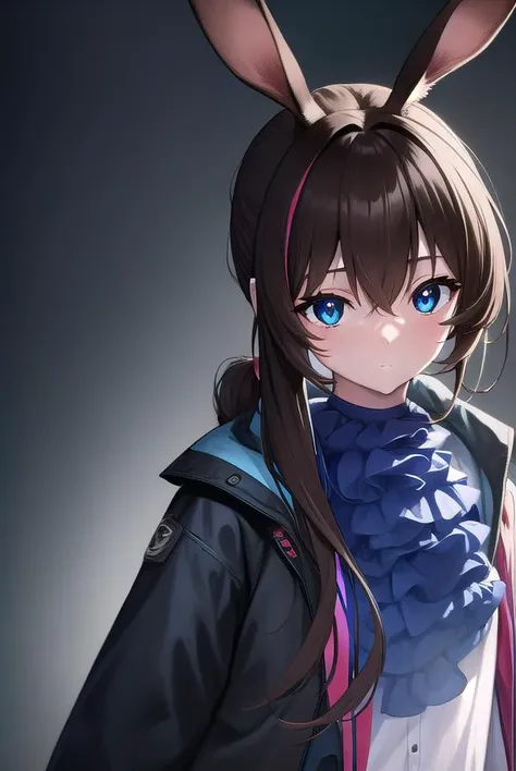 arknightsamiya, <lyco:arknightsamiya-lyco-nochekaiser:1>,
arknightsamiya, animal ears, blue eyes, brown hair, hair between eyes, ponytail, rabbit ears, rabbit girl, sidelocks,
BREAK anklet, ascot, black jacket, (blue ascot:1.5), blue collar, blue footwear, blue skirt, brown pantyhose, buttons, collar, jacket, jewelry, long sleeves, miniskirt, multicolored clothes, (multicolored jacket:1.5), off shoulder, open clothes, open jacket, pantyhose, plaid, plaid skirt, pleated skirt, pocket, puffy long sleeves, puffy sleeves, red ribbon, ribbon, ring, shirt, skirt, striped, striped shirt, thighlet, two-tone jacket, vertical stripes, vertical-striped shirt, (white shirt:1.5),
BREAK looking at viewer, upper body, full body,
BREAK outdoors, city, sky,
BREAK <lyco:GoodHands-beta2:1>, (masterpiece:1.2), best quality, high resolution, unity 8k wallpaper, (illustration:0.8), (beautiful detailed eyes:1.6), extremely detailed face, perfect lighting, extremely detailed CG, (perfect hands, perfect anatomy),
