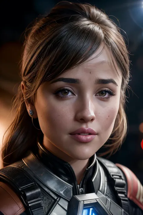 a up close photo of rozina1 as a female space solider by Andrew McCarthy, Navaneeth Unnikrishnan, Manuel Dietrich, photo realistic, 8 k, cinematic lighting, hd, atmospheric, hyperdetailed, trending on artstation, deviantart, photography, glow effect
