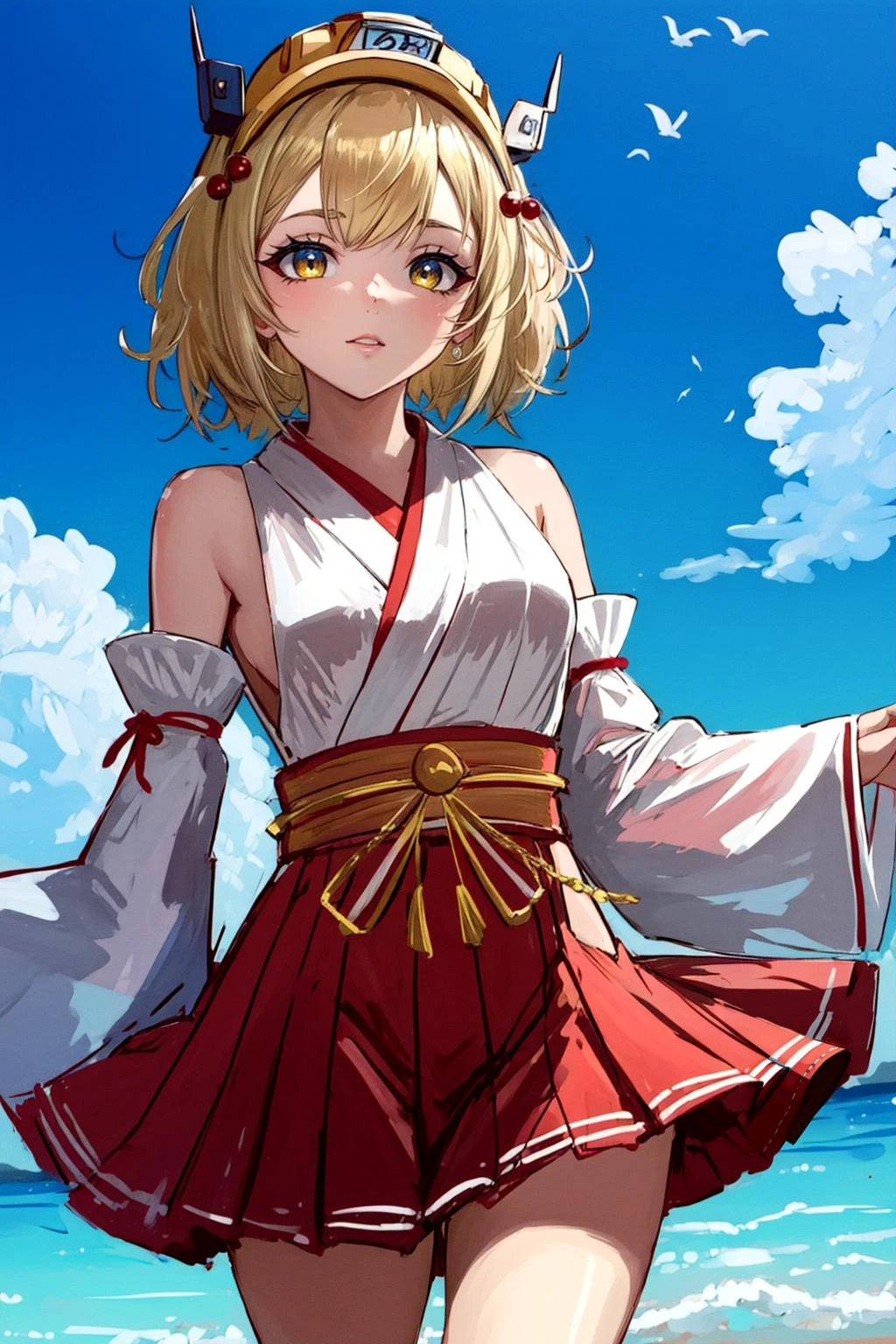 <lora:Liter:0.8>,1girl,nikkeliter,helmet,skin tight,hair ornament,<lora:CostumeMikoJapaneseClothesShrineMaiden:0.8>,shrine maiden,japanese clothes,detached sleeves,hakama short skirt,maebari,
