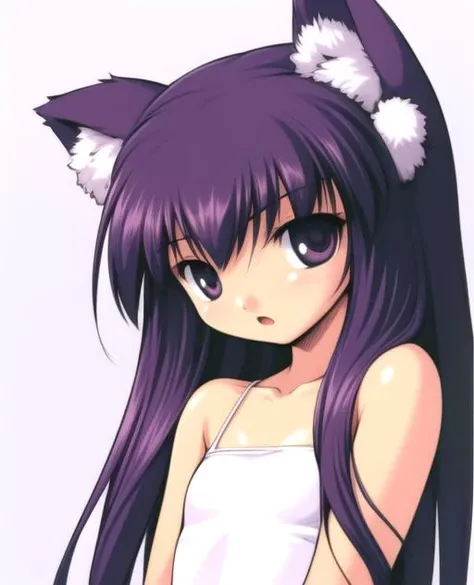 <lora:kanan:1> 1girl, solo, child, upper_body, animal_ears, :o, flat_chest, simple_background, looking_at_viewer, arms_behind_back
