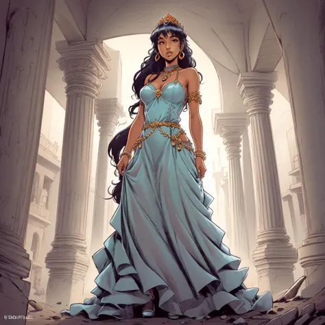 a princess standing in the temple ldtstyle <lora:Lanfeust_v2-000042:0.95>