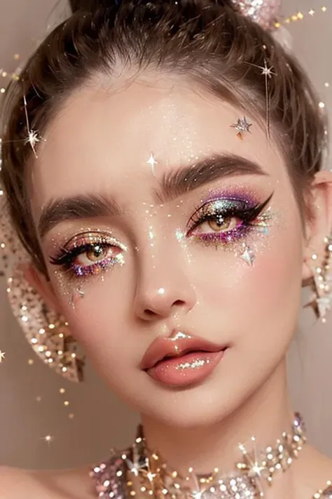 realistic, masterpiece, intricate, luxury, diamond, 1girl, shiny skin, (updo hair:1.2), ([Kylie Jenner | Ana de Armas]:1.2), (glam makeup:1.2), (detailed pupils:1.2), (glitter glow sparkle eyeshadow:1.6), (glossy plump lips:1.2), (arch eyebrows:1.2), necklace, earrings, eyelashes, eyeliner <lora:BimboMakeup_v1:1> <lora:eyeliner_v1:0.8> <lora:lip_slider_v7:1> <lora:eyebrows_slider_v2:2>