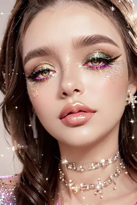 realistic, masterpiece, intricate, luxury, diamond, 1girl, shiny skin, (wavy hair:1.2), [Kylie Jenner | Ana de Armas], face with (glam makeup:1.2), (detailed pupils:1.2), squatting eyes, necklace, earrings, big lips, (glossy plump lips:1.2), eyelashes, eyeliner, (glitter glow eyeshadow:1.6) <lora:BimboMakeup_v1:1> <lora:eyeliner_v1:1> <lora:lip_slider_v21:1>