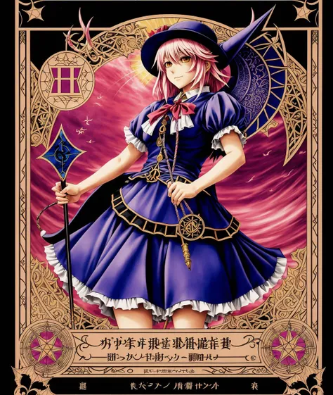 marisa kirisame, touhou project, airbrush, intricate, amazing line work, colorful, tarot cards, the devil tarot card