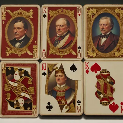 collection of playing cards with realistic pictures of a historically important monsters, 4k, film grain, vintage collectors item