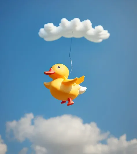 cute rubber duck flying in sky