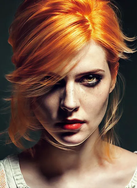 analog style, modelshoot style, portrait of sks woman by Flora Borsi, style by Flora Borsi, bold, bright colours, orange Mohawk haircut, ((Flora Borsi)), <lora:locon_ciri_v1_from_v2_64_32:1.3>