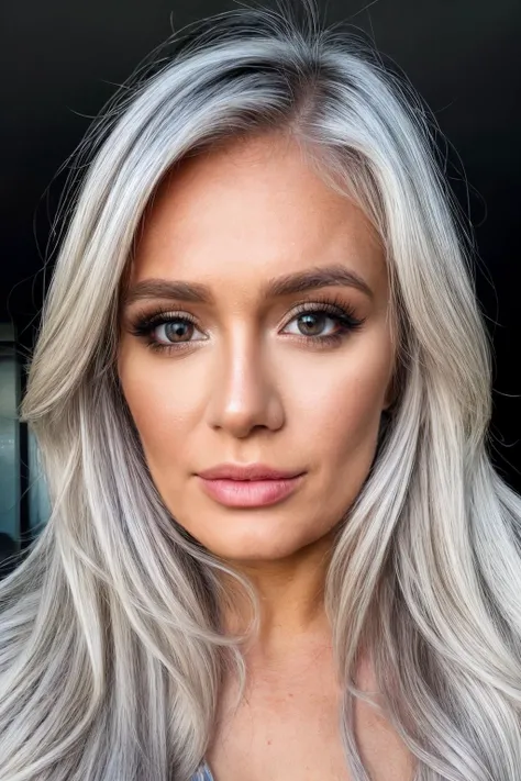 Photograph, slb, detailed face, skin texture, beautiful eyes, long white hair, office background, high detail, HD, ultra detailed, ultra realism, field of view, trending on 500px, <lyco:ScarlettB-RealVision-V1.0:1.0>