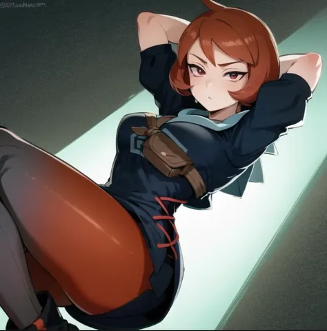beautiful, masterpiece, best quality, extremely detailed face, perfect lighting, 1girl, solo, arezu \(pokemon\), <lora:PokeArezu:1>, arms behind head