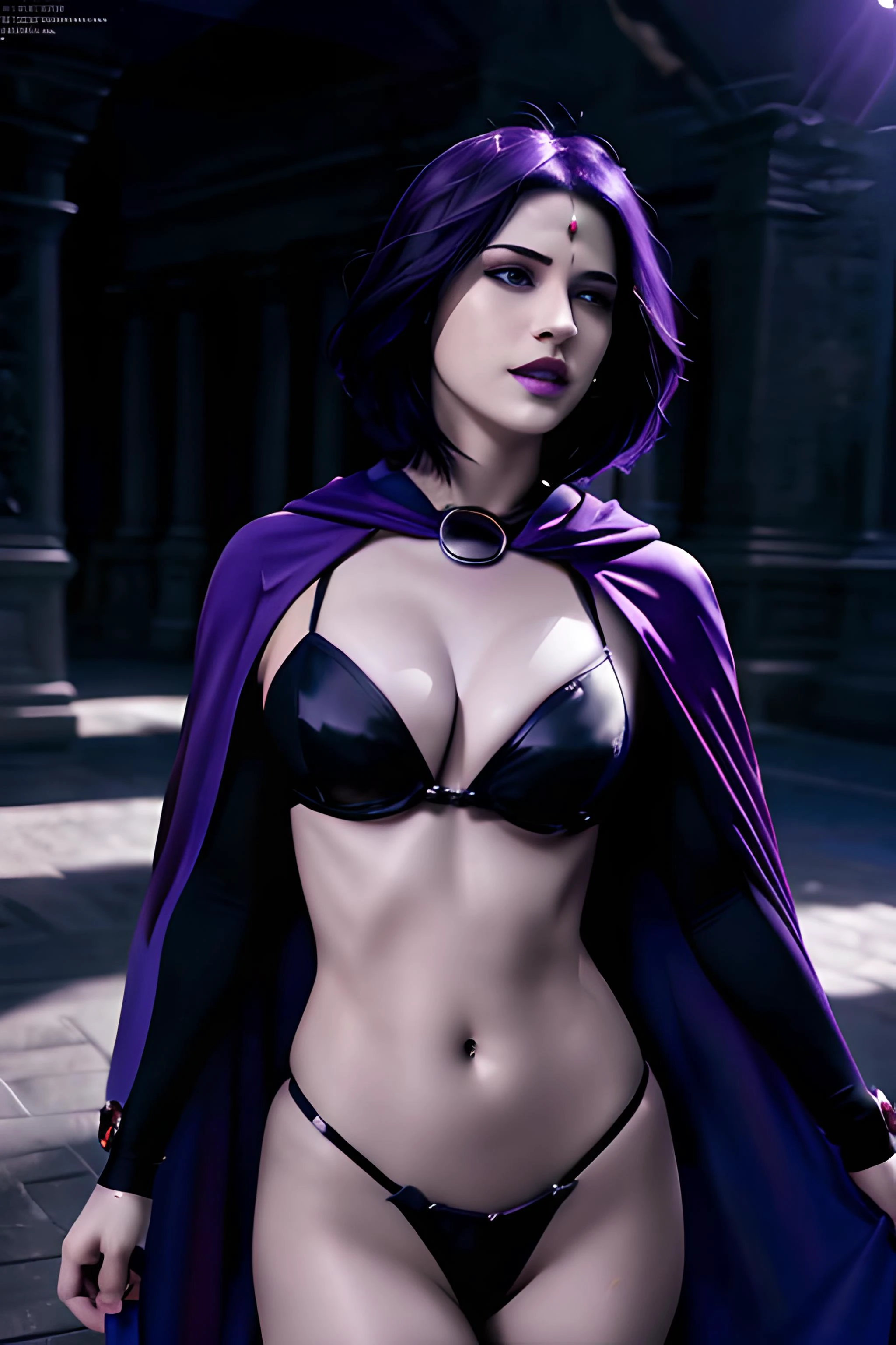 masterpiece, best quality, , raven \(dc\), raven from titans, 1girl, superhero,
masterpiece, best quality, highest quality, cinematic lighting, (volumetric lighting), focused, 8k wallpaper, 4k wallpaper, extremely detailed, ultra realistic, photorealistic, sharp focus, (Ultra realistic, detailed face:1.0), (detailed eyes:1.0), (realistic photo:1.1), (masterpiece:1.0), detailed background, cleavage, large breasts, wide hips, purple hair, short hair, full body, purple cape, sexy look, erotic,
<lora:Raven:0.8>