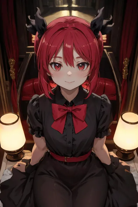 best quality, (masterpiece:1.2), detailed,
black dress, red bowtie, hair bow, looking at viewer, smile, <lora:cthuko-nyaruko:0.8>, cthuko, looking at viewer,  <lora:GoodHands-vanilla:1>