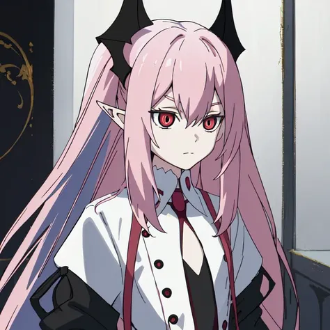masterpiece,best quality,
(1girl:1.2),<lora:Krul-v1-03:0.5>,ChopioKrul,two side up,pink hair,red eyes,(black pupils,slit pupils:1.1),pointy ears,flat chest,vampire,no headwear,alternate costume,(white shirt:1.4),(contemporary:1.1),
(artistic atmosphere:1.2),(oil painting:1.2),