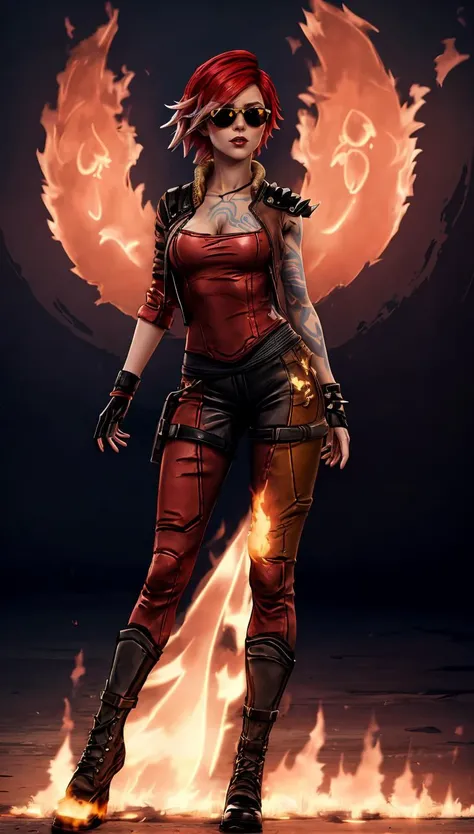 Visualize a dynamic scene: a spirited female punk rocker with fiery red hair electrifying the stage, barefoot and exuberant, passionately belting into the microphone amidst a cheering crowd, epitomizing raw energy and uninhibited expression.
