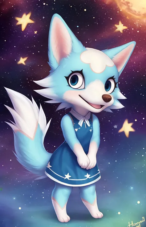wolf,blue fur, white fur,space, stars, happy, smile, looking at viewer, honoy hioshiru personalami,tail,pink ears, portrait, posing, nebula,anthro, blue eyes,dark blue dress,solo,animal crossing, chibi
<lora:skye:1>